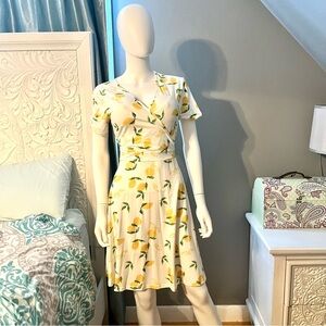 Lemon Print Wrap Dress